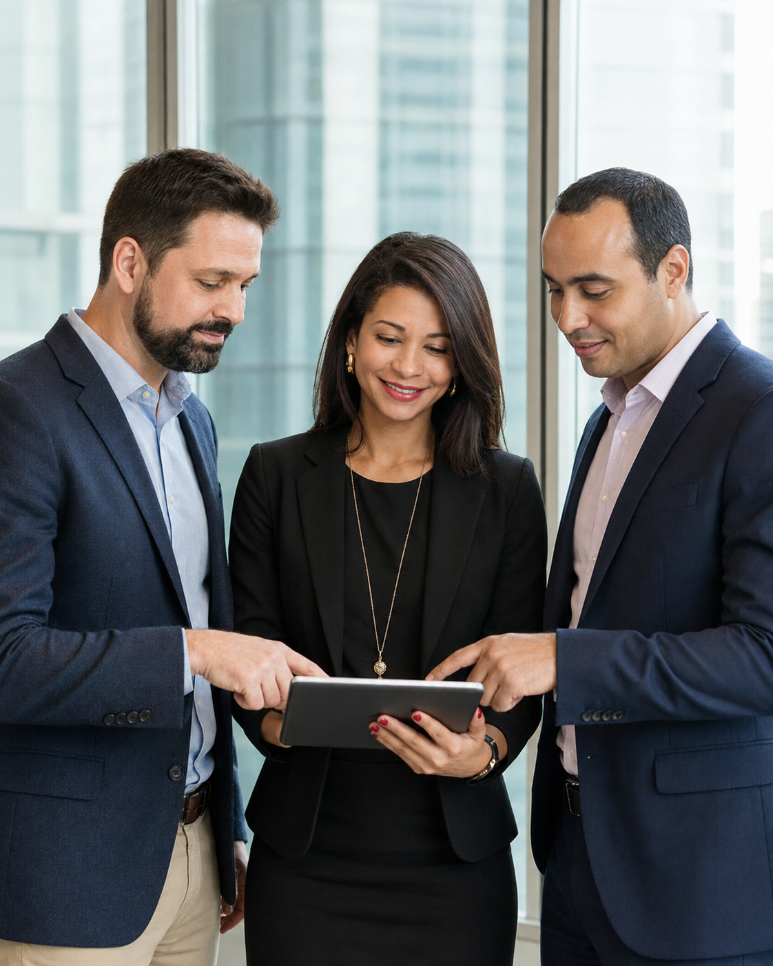 SIP Group consultants reviewing a sustainability strategy in a modern office